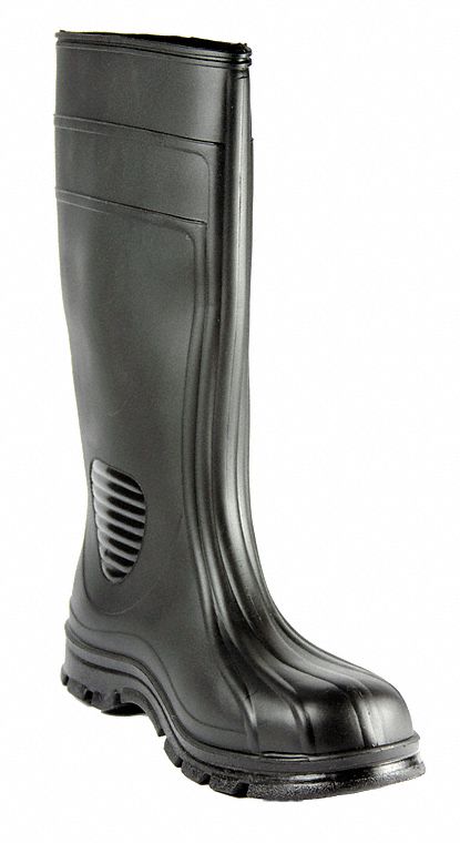 Boots, Plain Toe, PVC, 15 In, Black, 8, PR