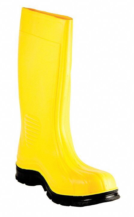 Boots, Plain Toe, PVC, 15 In, Yellow, 8, PR