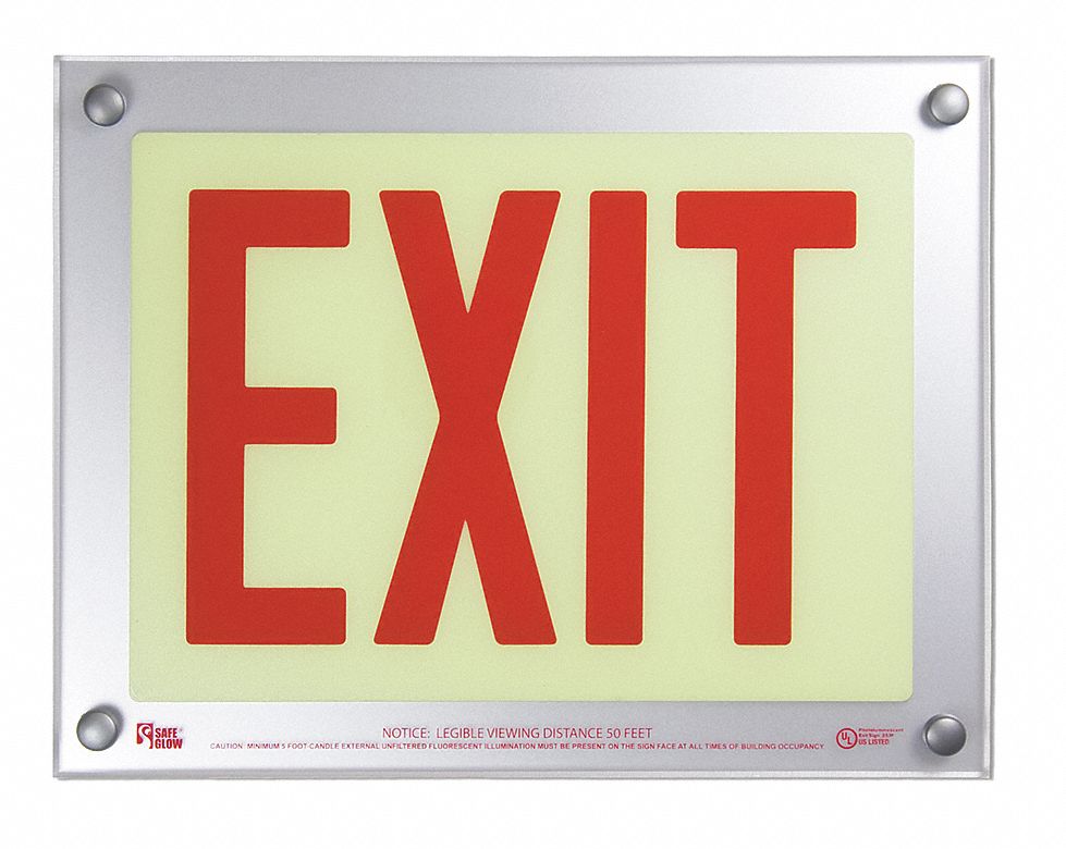 Exit Sign, 9-1/2 x 12-5/16In, R/WHT, Exit