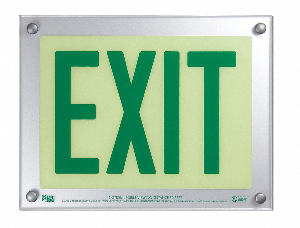Exit Sign, 9-1/2 x 12-5/16In, GRN/WHT, Exit