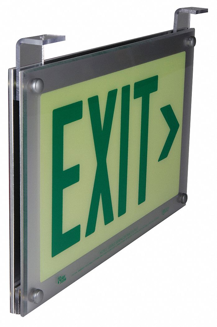 Exit Sign, 9-1/2 x 14-3/8In, GRN/WHT, Exit