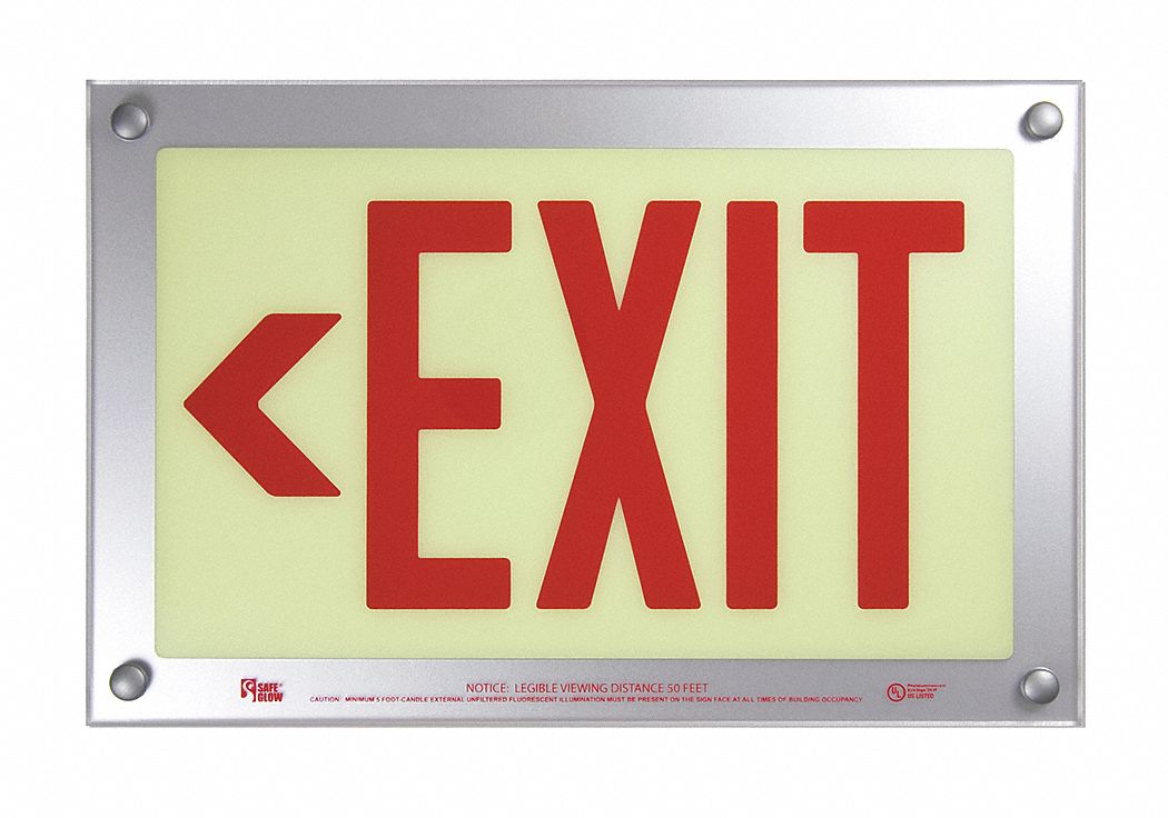 Exit Sign, 9-1/2 x 14-3/8In, R/WHT, Exit