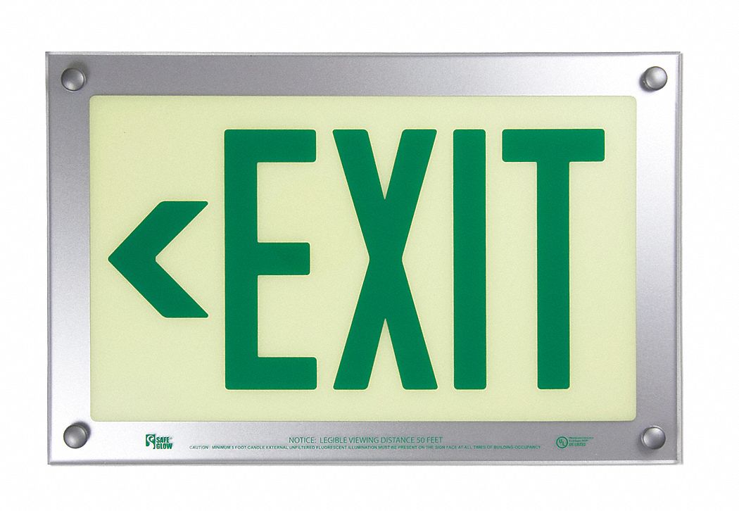 Exit Sign, 9-1/2 x 14-3/8In, GRN/WHT, Exit