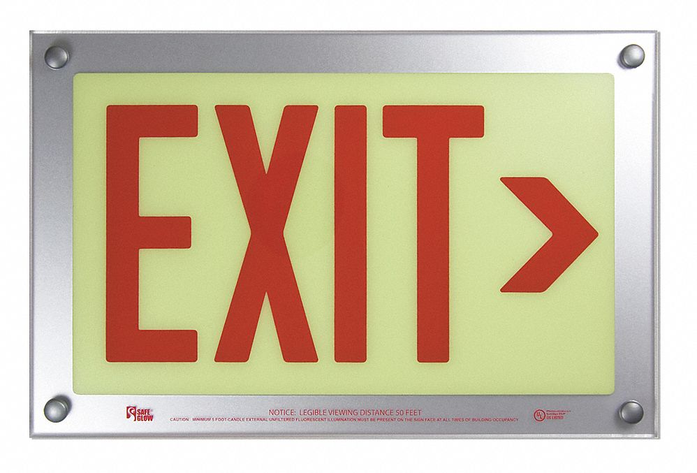Exit Sign, 9-1/2 x 14-3/8In, R/WHT, Exit