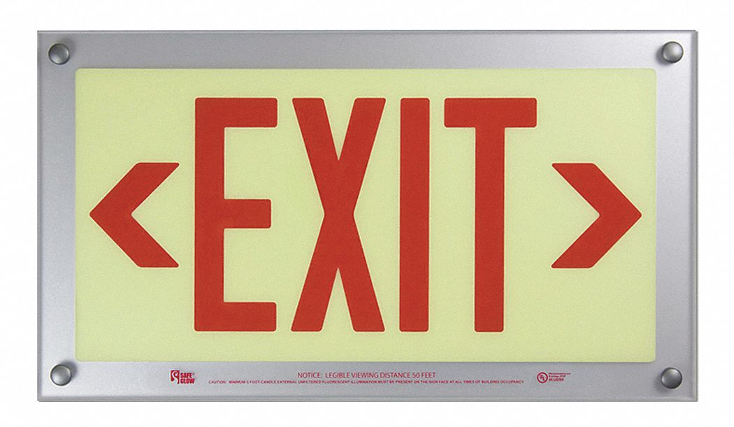 Exit Sign, 9-1/2 x 17In, R/WHT, Exit, ENG