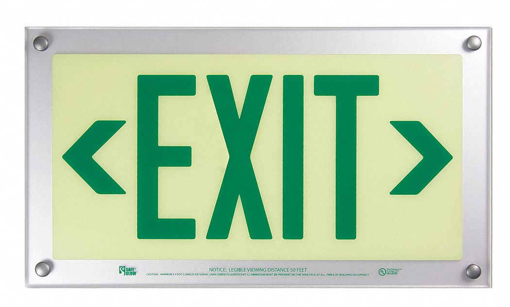 Exit Sign, 9-1/2 x 17In, GRN/WHT, Exit, ENG