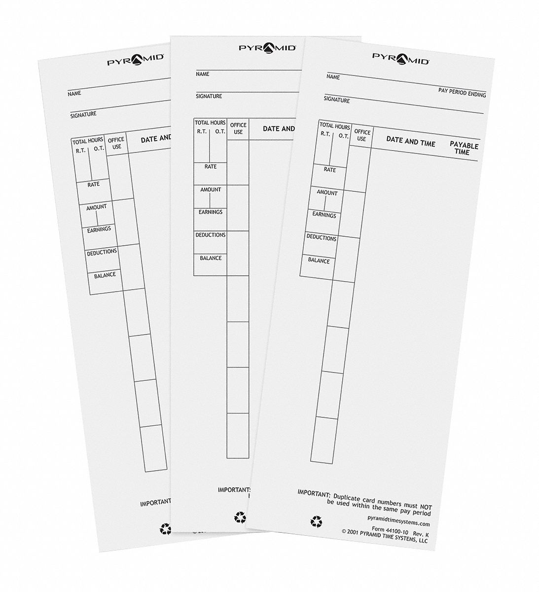 Time Card for 4000/4000HD Clock, PK 100