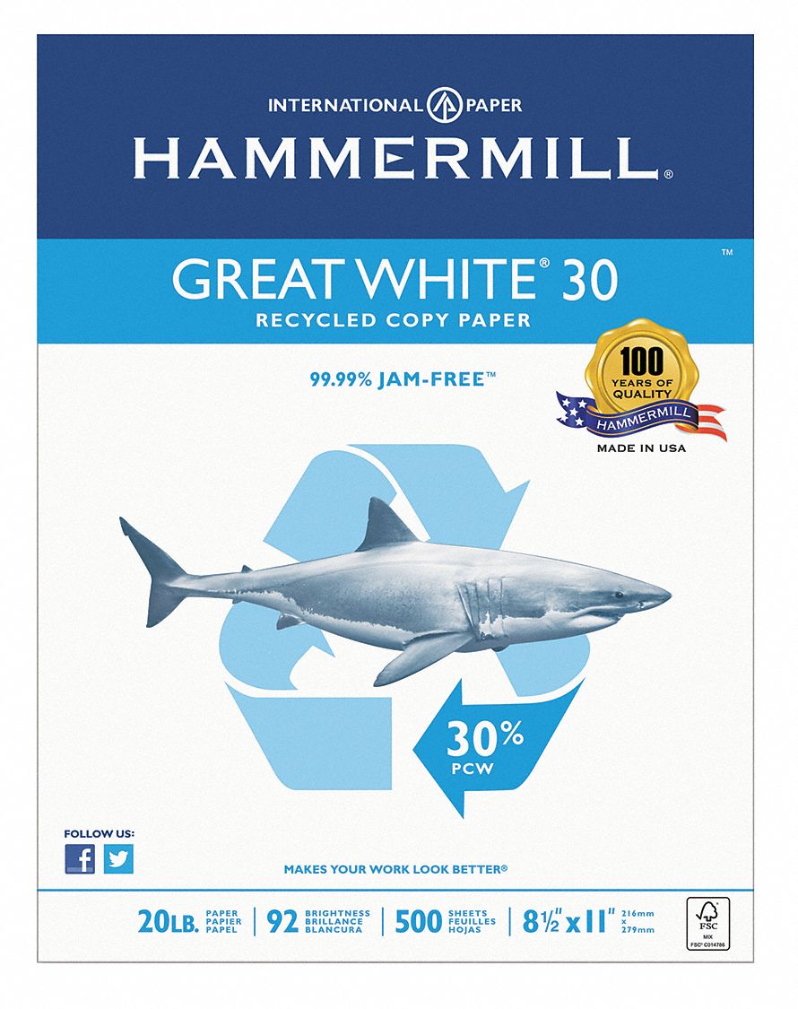 Recycled Paper, 8-1/2 x 11 In, Wht, PK 5000