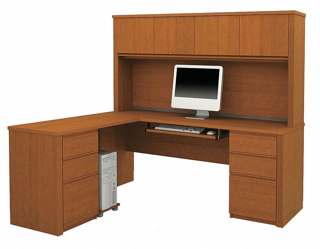 L-Shaped Workstation, Cognac Cherry
