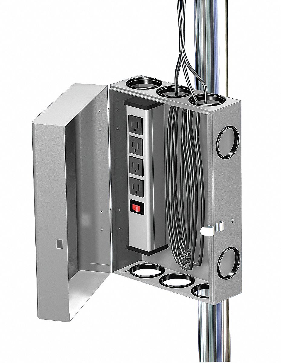 Laptop Cart Power Box, Steel, 12 In. H