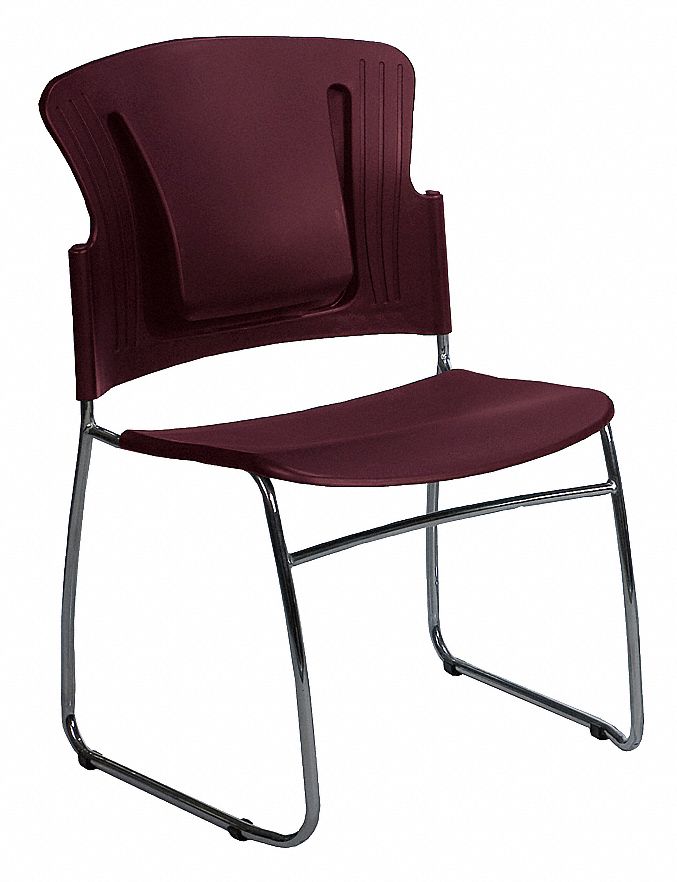 Stack Chair, Plastic/Steel, Burgundy, PK 4