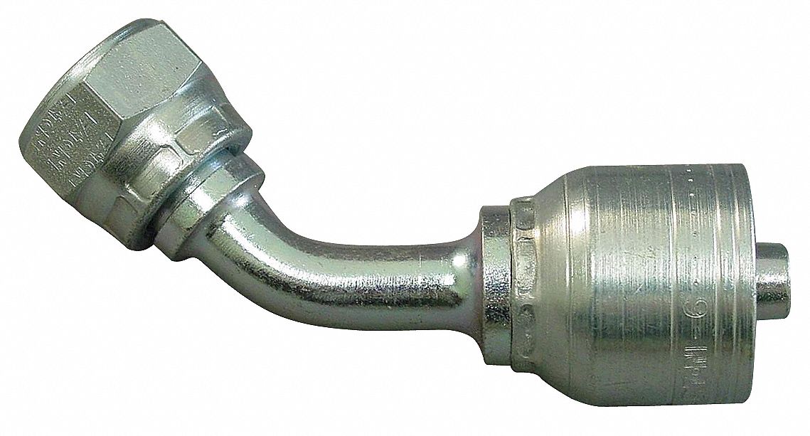 Hose Fitting, Crimp, Metric, 45, 5/8, M26X1.5