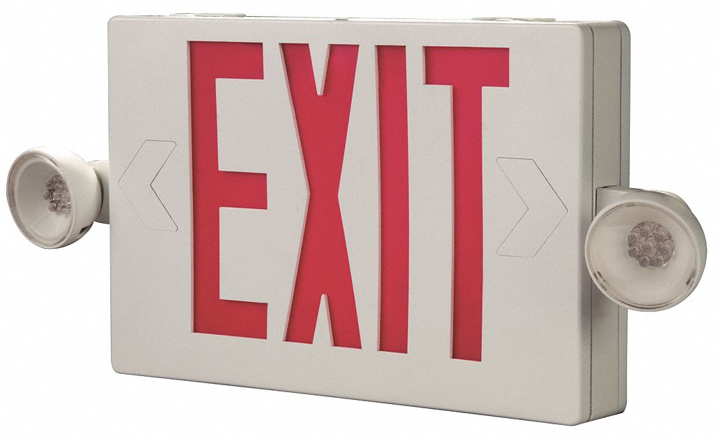 Exit Sign w/Emergency Lights, 1.7W, Red