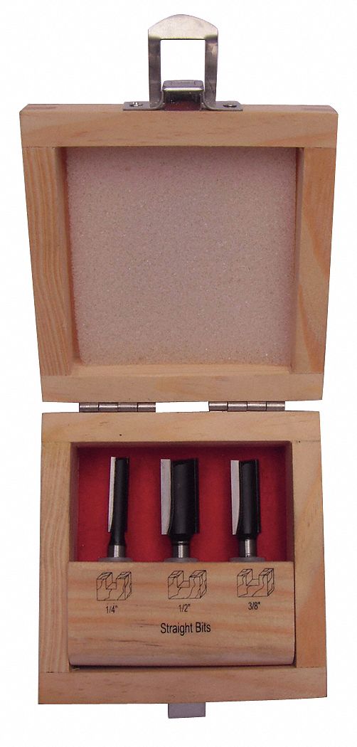 Router Bit Set, Straight, 3 Pc