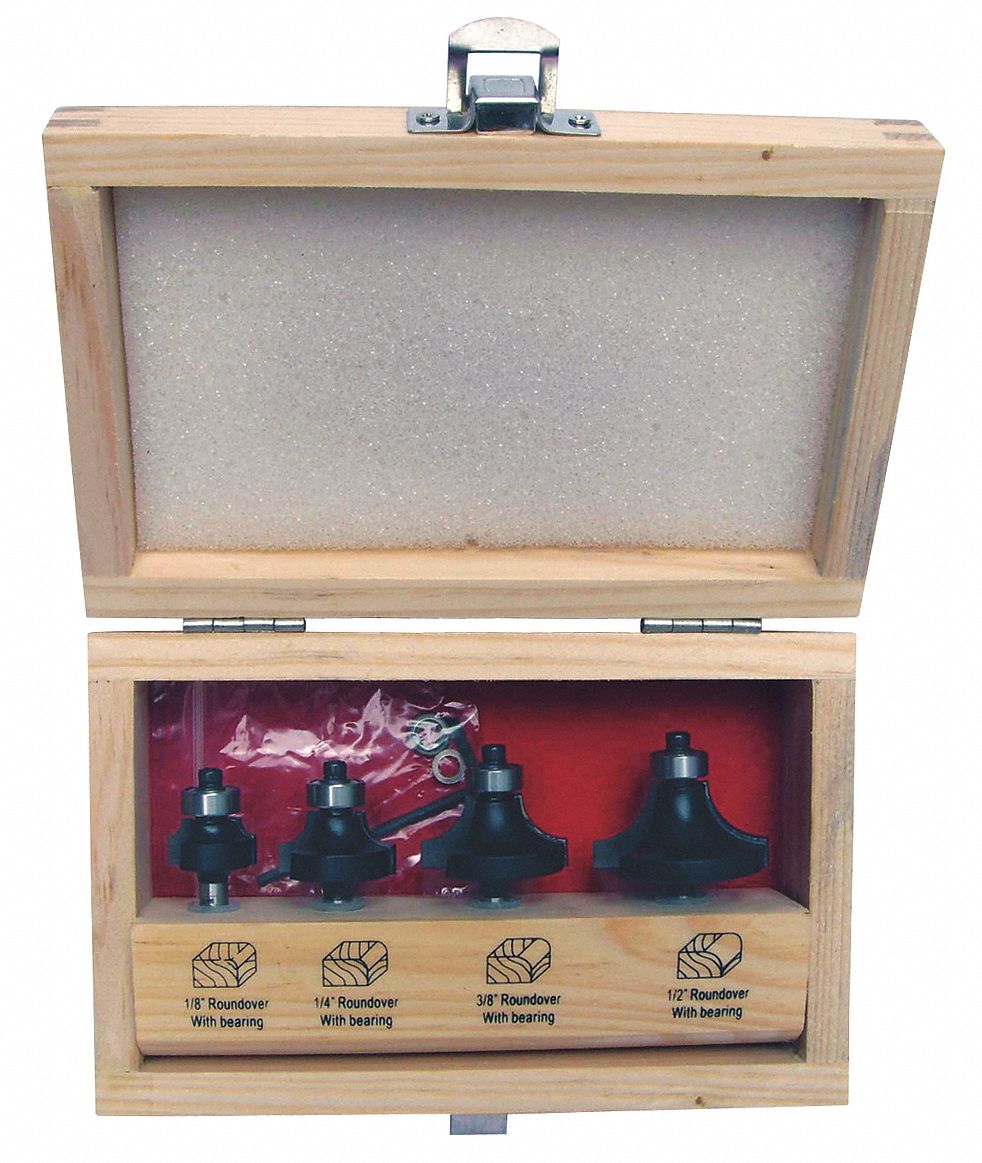 Router Bit Set, Roundover, 1/4S, 4 Pc