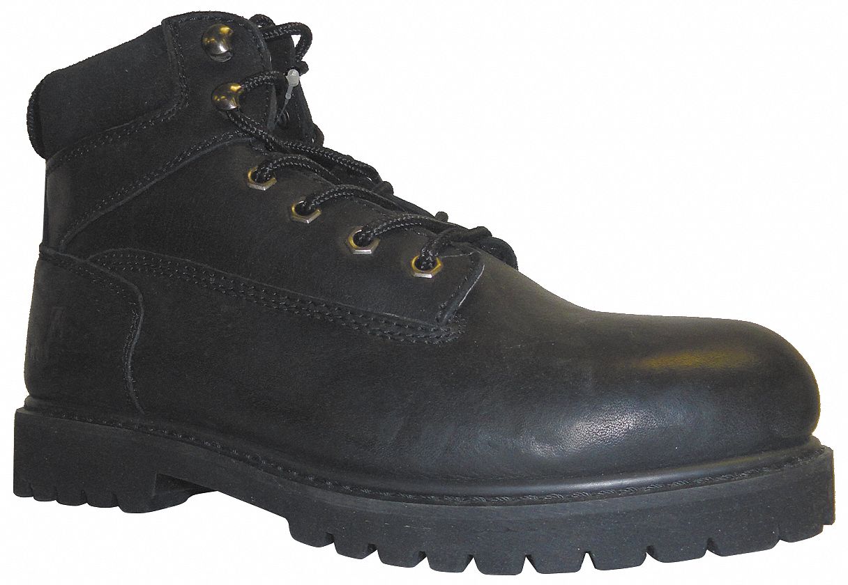 Work Boots, Steel Toe, 6In, Black, 10-1/2, PR