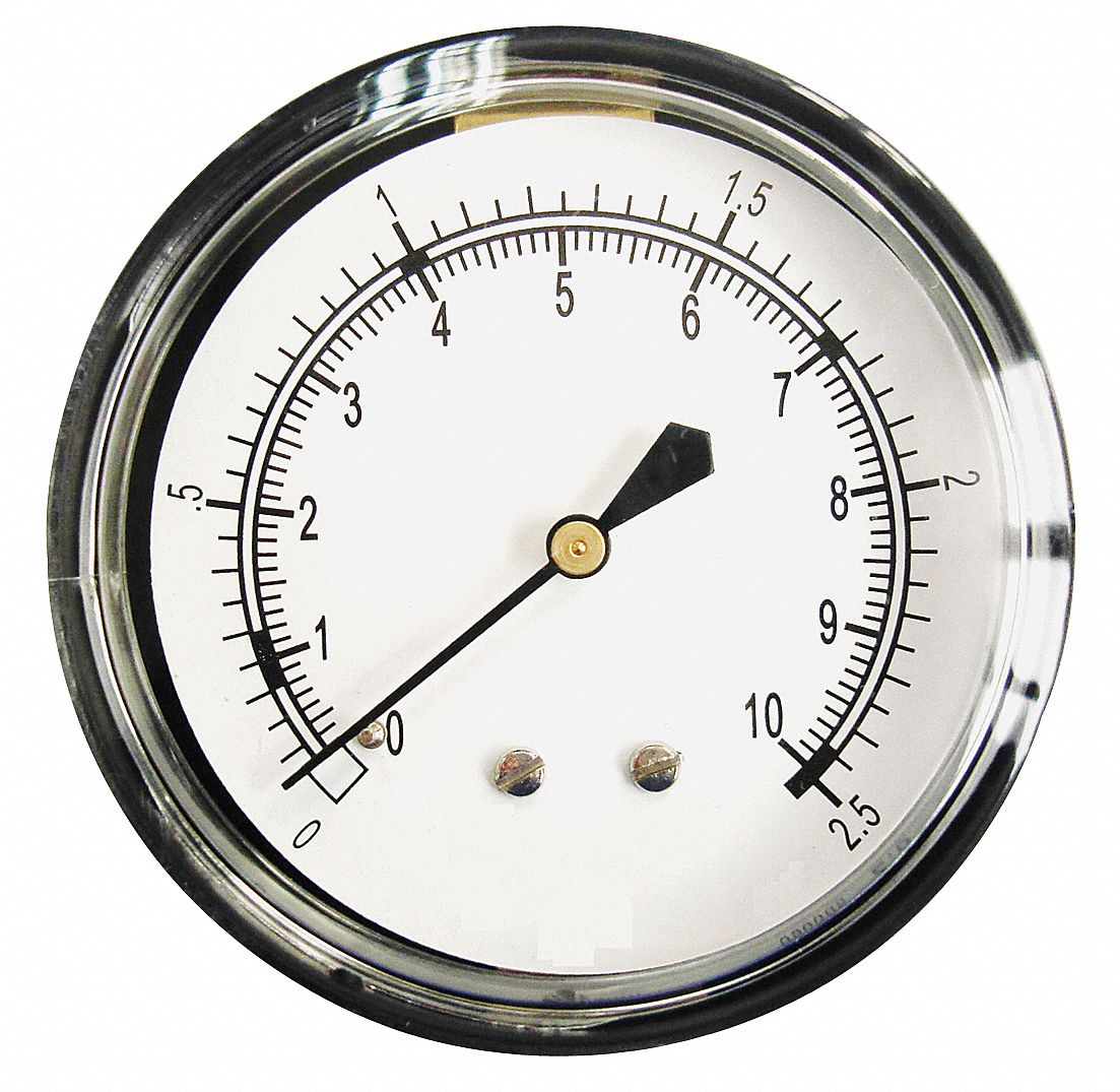 Pressure Gauge, 2 1/2 In, 0 to 5 Psi