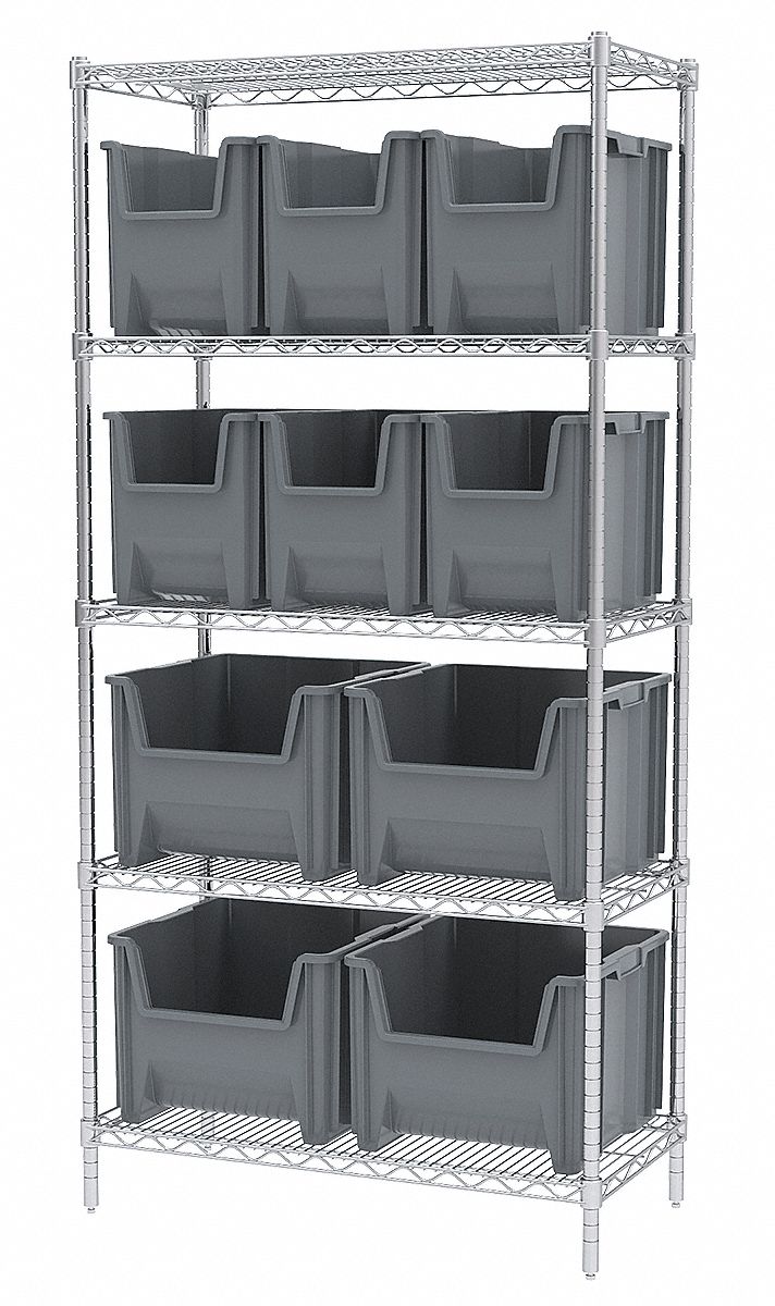 Bin Shelving, Wire, 36X18, 12 Bins, Gray
