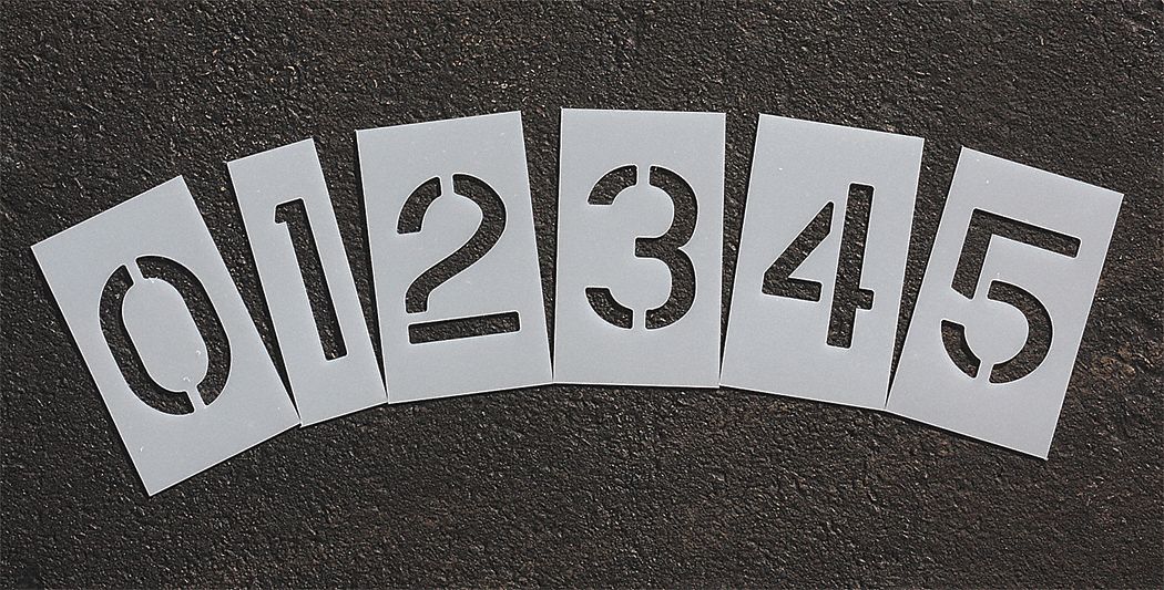 Pavement Stencil, 6 in, Number Kit, 1/16