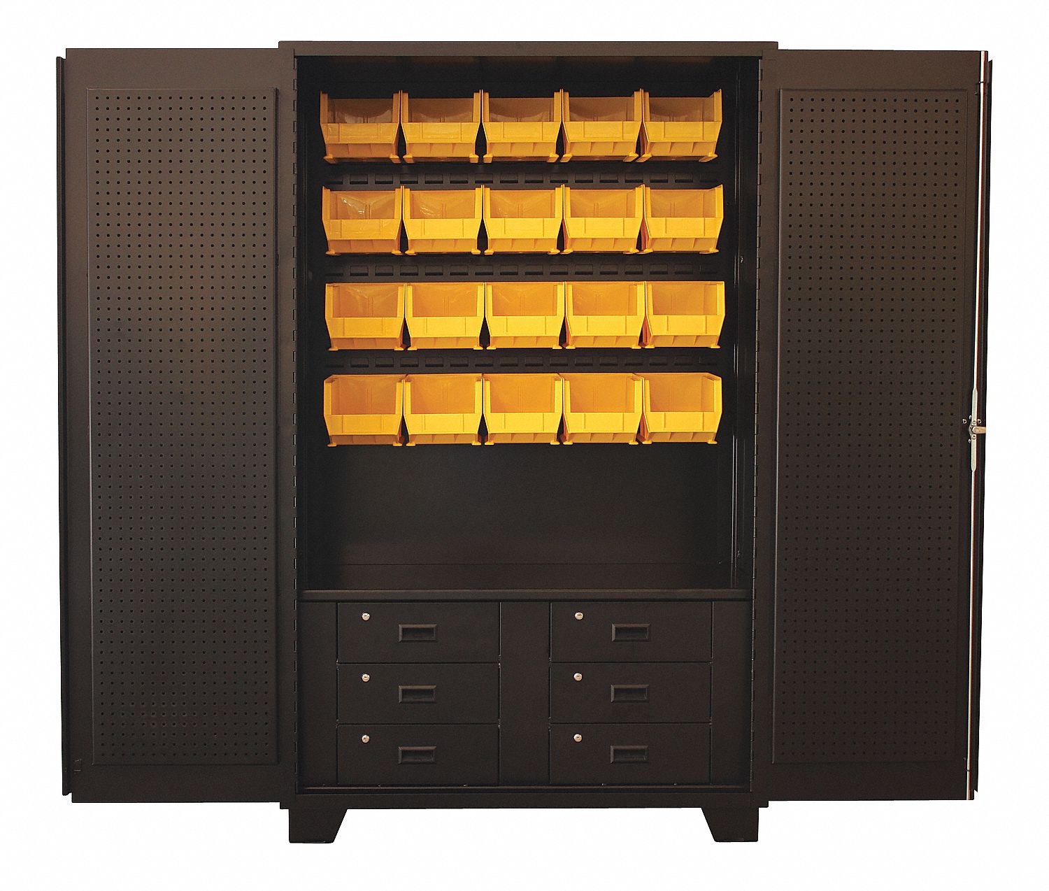 Bin Cabinet, Pegboard, 78x48x24, w/20 Bins