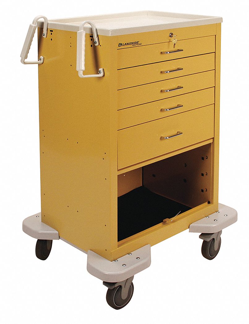 Emergency Cart, 25x32x45, Yellow, 5 Drawer
