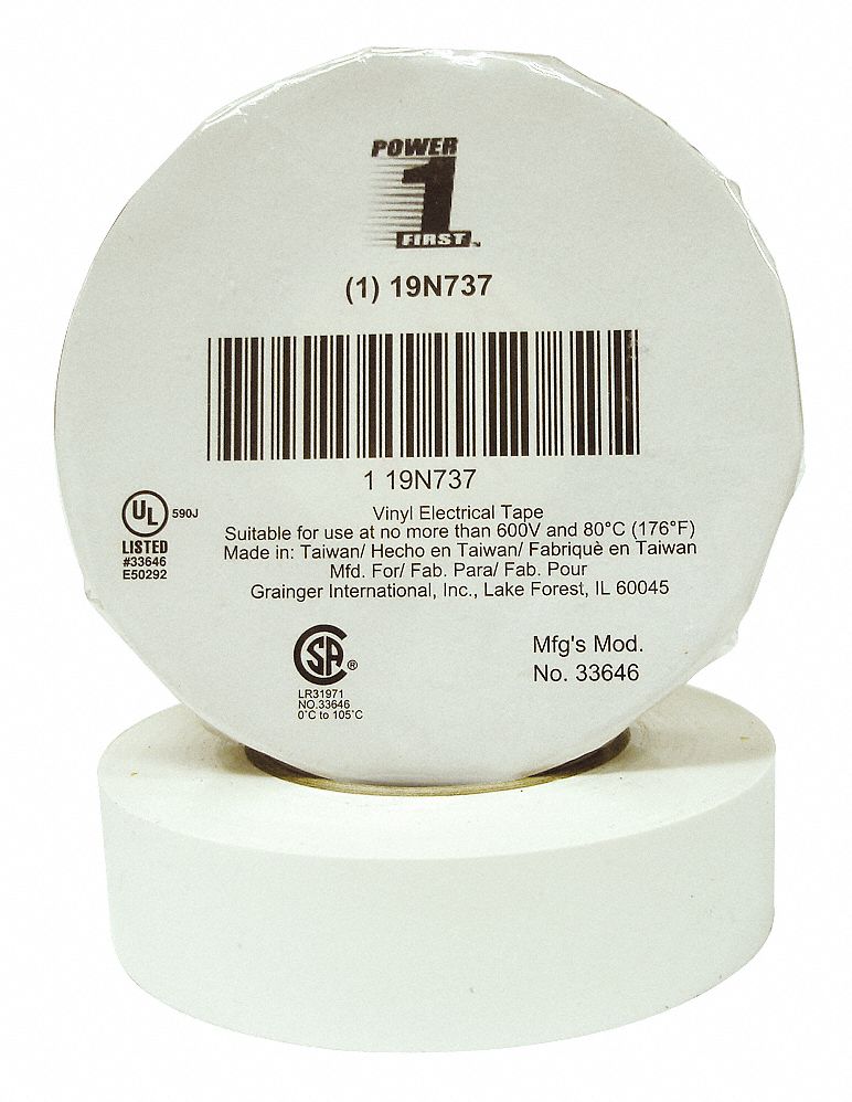 Electrical Tape, 3/4 x 66 ft., White, PK10