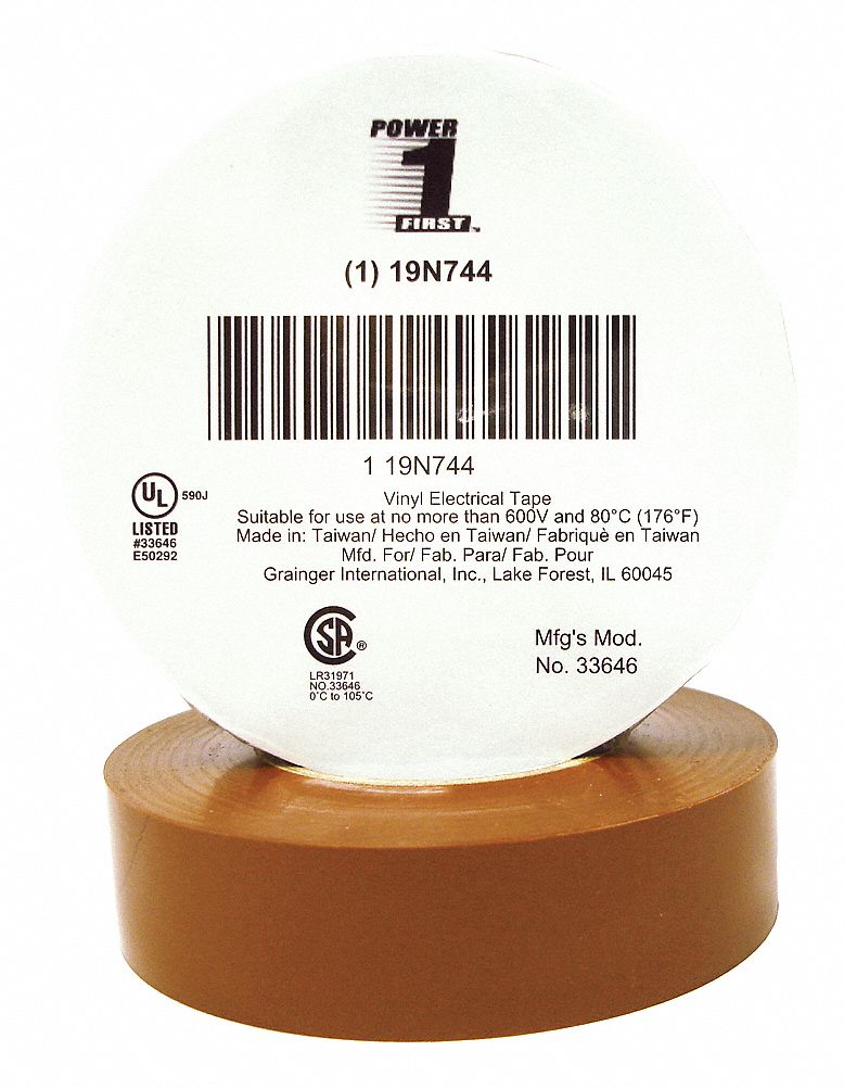 Electrical Tape, 3/4 x 66 ft., 7 mil, Brown