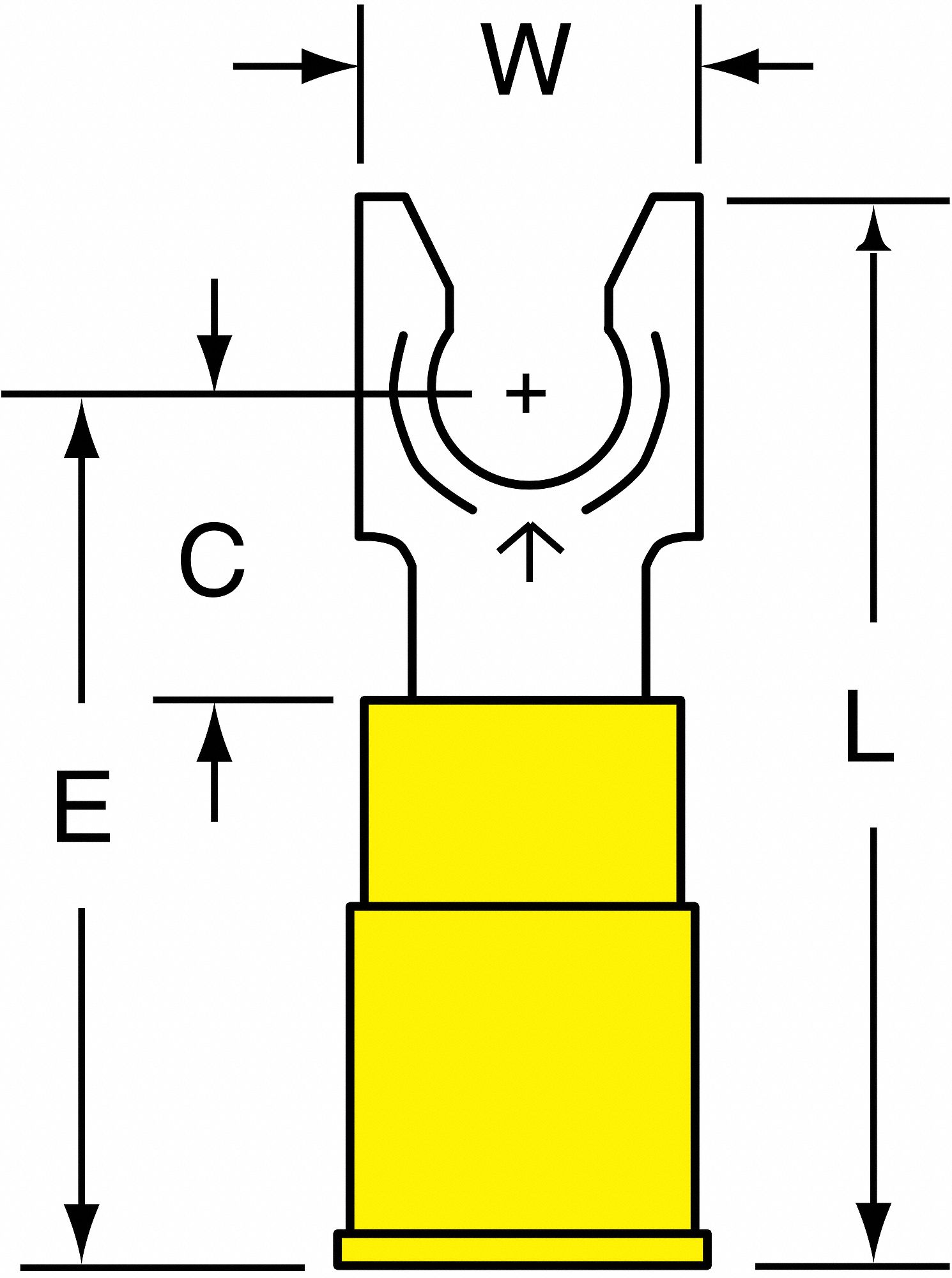 Fork Terminal, Yellow, 12 to 10 AWG, PK50