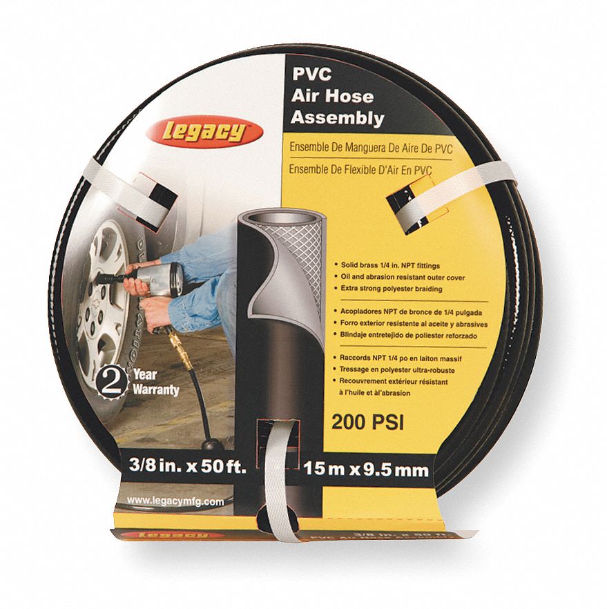 Air Hose, 3/8 IDx0.542 ODx50 Ft, Black