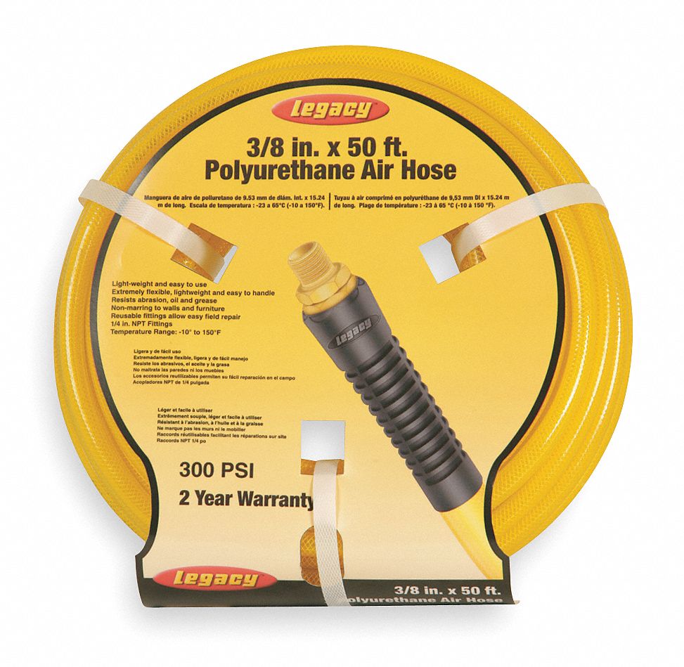 Air Hose, 3/8 IDx0.553 ODx50 Ft, Yellow