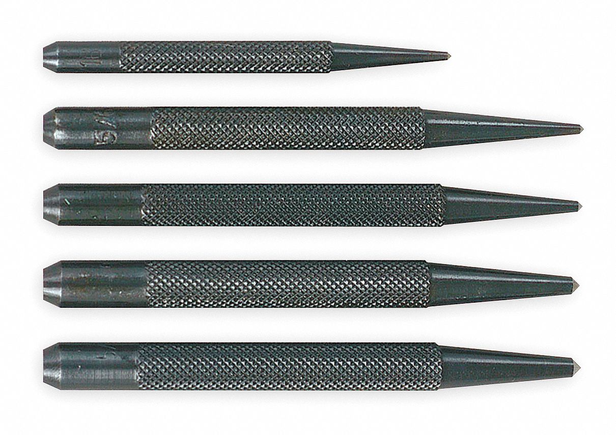 Center Punch Set W/Pouch, 3 and 4 In, 5 Pc