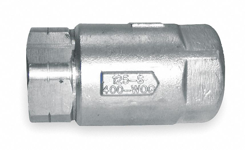Spring Check Valve, 1/2 In, FNPT, SS