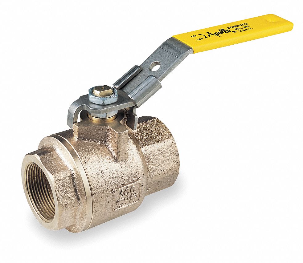 Ball Valve, 2 PC, 1 1/4 In NPT, Bronze