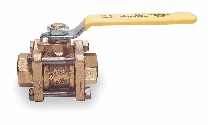 Ball Valve, 3 PC, 4 In NPT, Bronze
