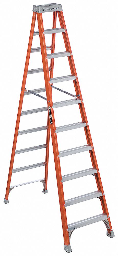 Stepladder, Fiberglass, 10 ft H, 300 lb Cap