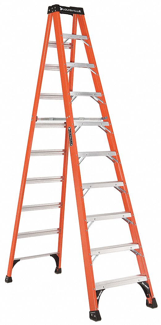 Stepladder, Fiberglass, 10 ft H, 375 lb Cap