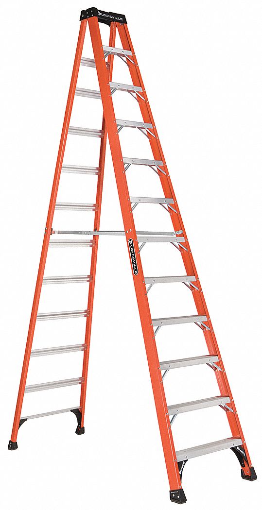 Stepladder, Fiberglass, 12 ft H, 375 lb Cap