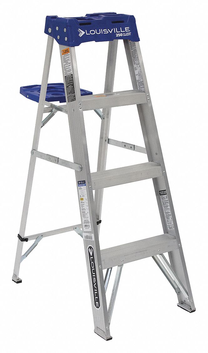 Stepladder, Aluminum, 4 ft. H, 250 lb. Cap.