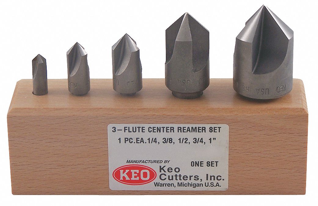 Center Reamer Set, 5 PC, 3 FL, 82 Deg, HSS