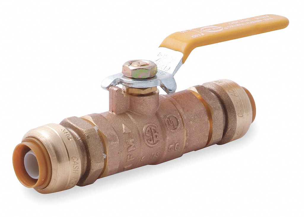 Ball Valve, 2 Pc, 1 In, Brass, Push Connect