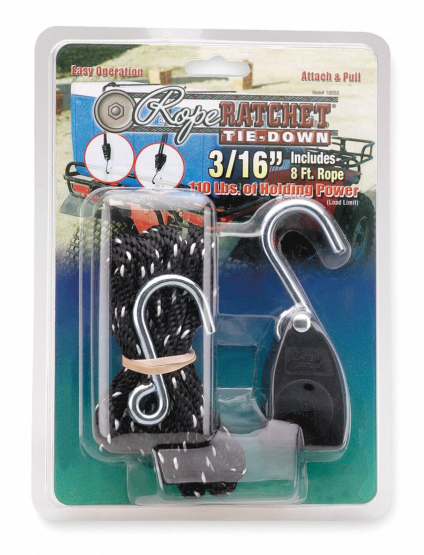 Rope Ratchet, Hook, 8 ft.L, Polyester