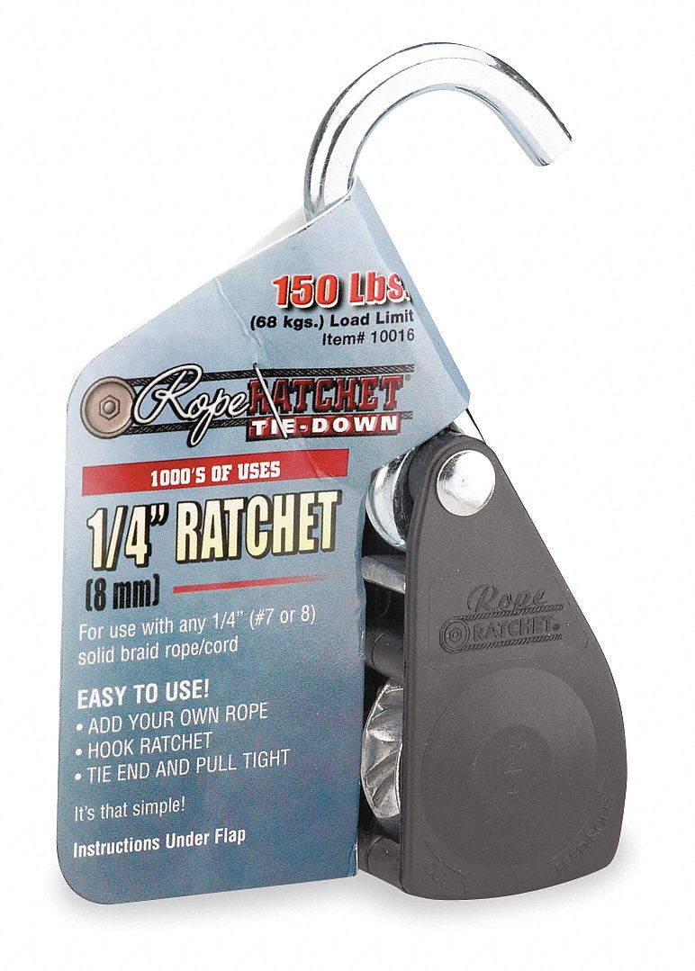 Rope Ratchet, Hook, 1/4 In.W, Steel