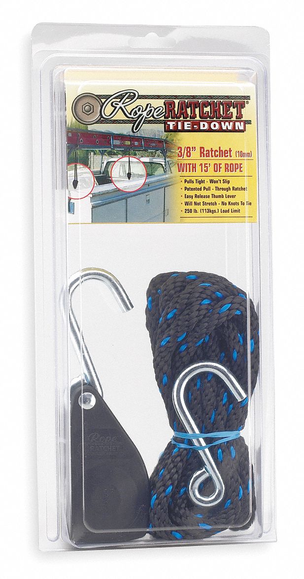 Rope Ratchet, Hook, 15 ft.L, Polypropylene