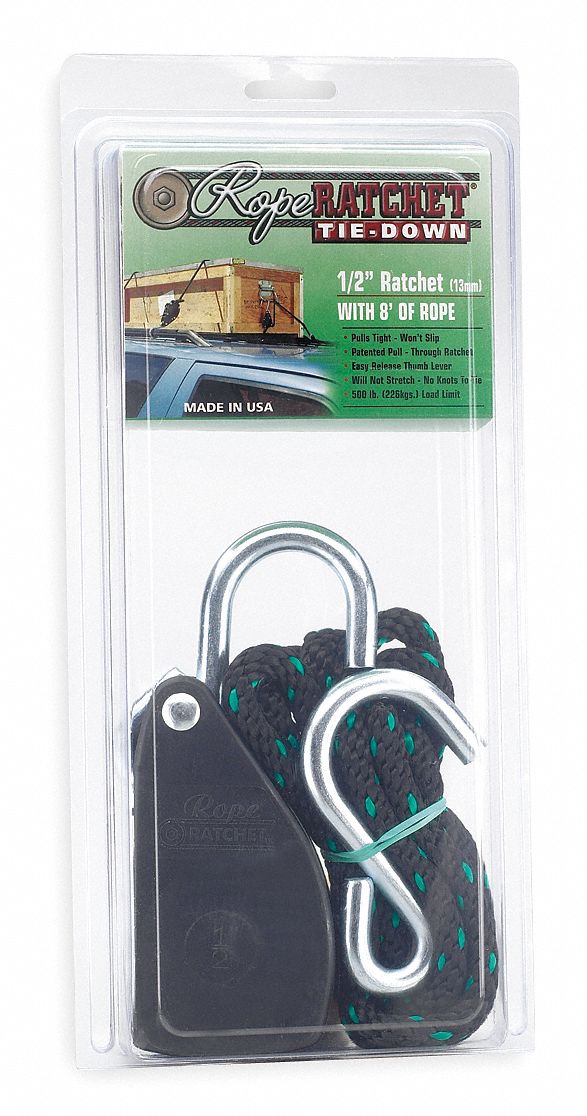 Rope Ratchet, Hook, 8 ft.L, Polypropylene