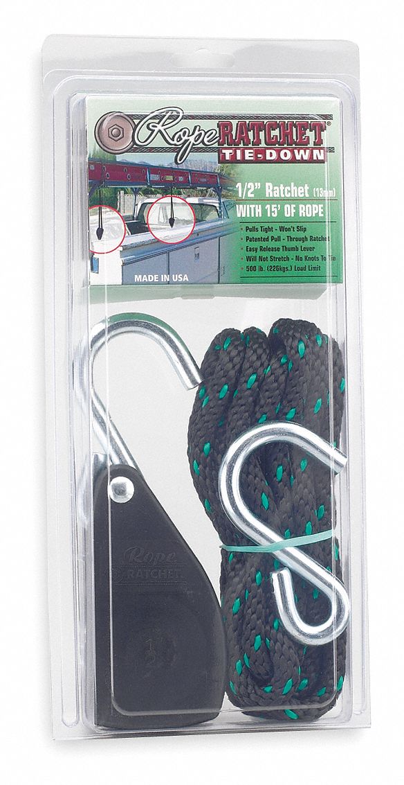 Rope Ratchet, Hook, 15 ft.L, Polypropylene