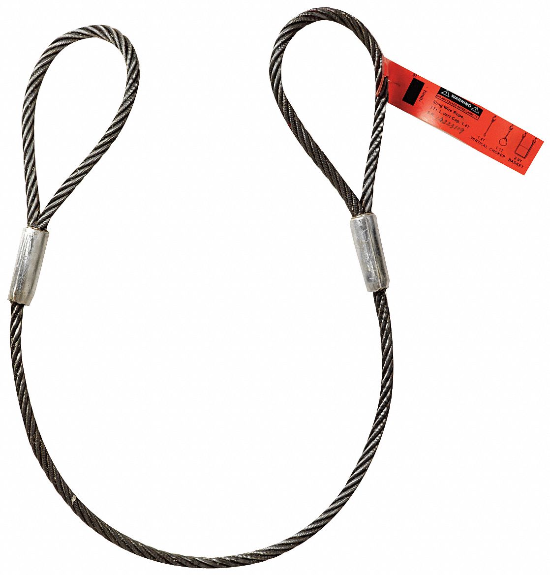 Sling, Wire Rope, 3 Ft L, Vert Cap 1.4 Ton