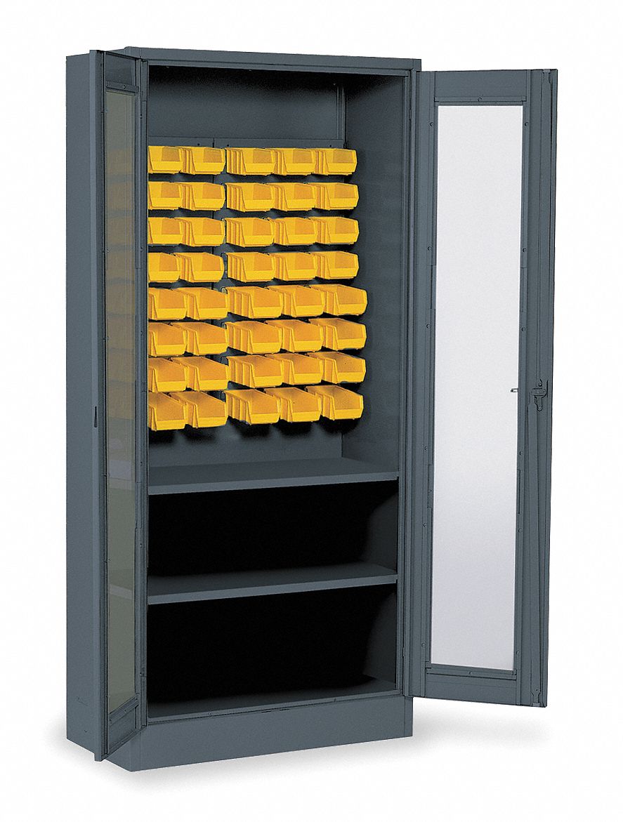 Visual Bin & Shelf Cabinet, 48 Bins, Gray