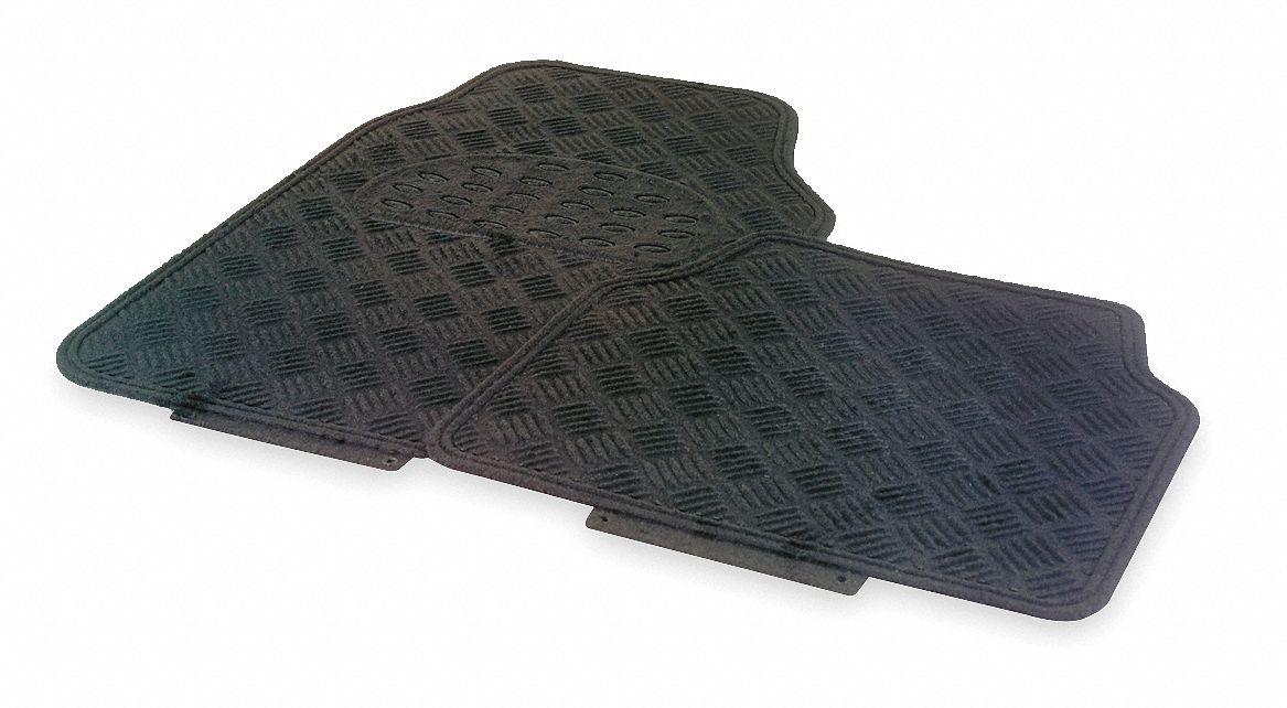 Flr Mat Set, Rubber And Crpt, Blk, L 27 In