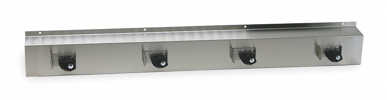 Mop and Broom Rack, White, Stainless Steel
