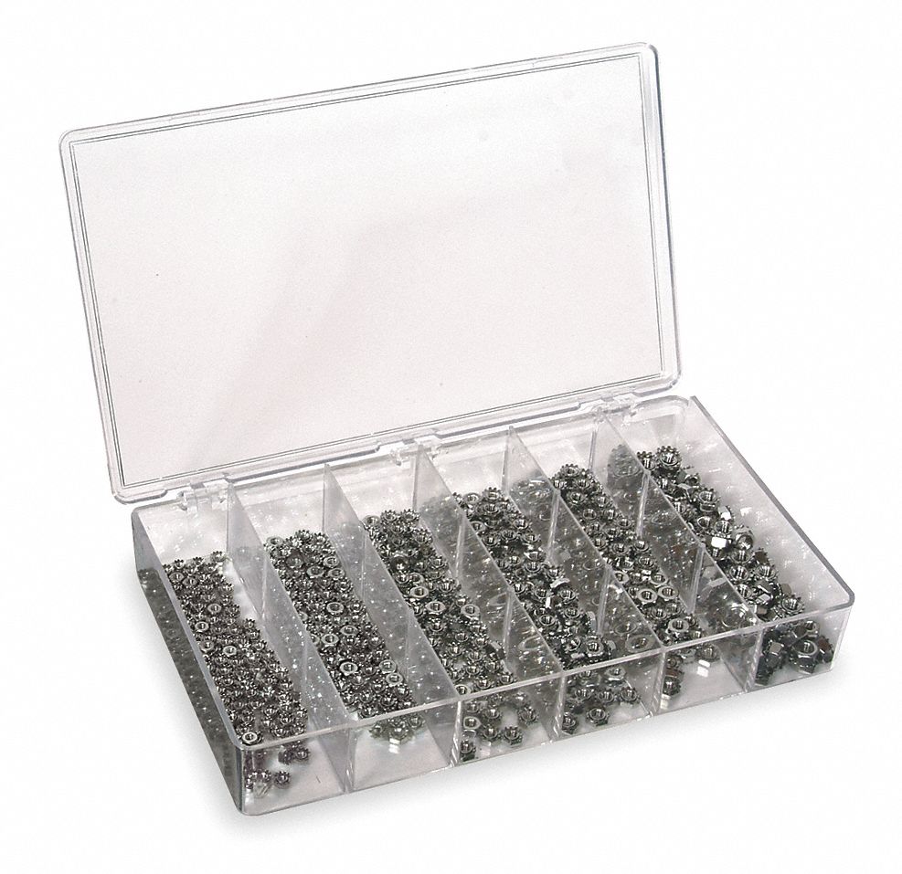 Hex Locknut Assortment, Tooth Wash, 600Pcs